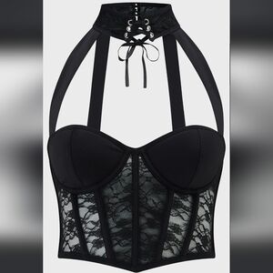 Killstar Black Lace Bustier Halter Bra